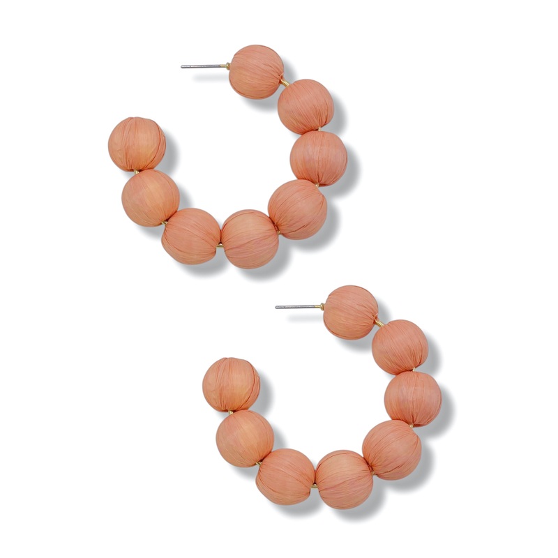 Faith Raffia Ball Open Hoop Earrings