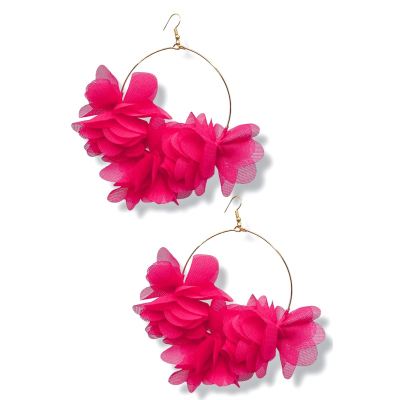 Flower Girl Hot Pink Flower Wire Earrings *Final Sale*