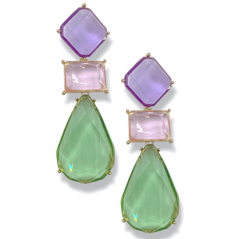 Geometric Purple Multi Drop Post Back Earrings