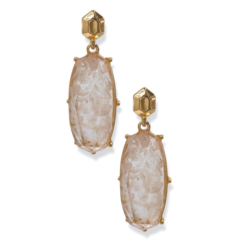 Octagon Stone Rose Quartz Post Back Earrings