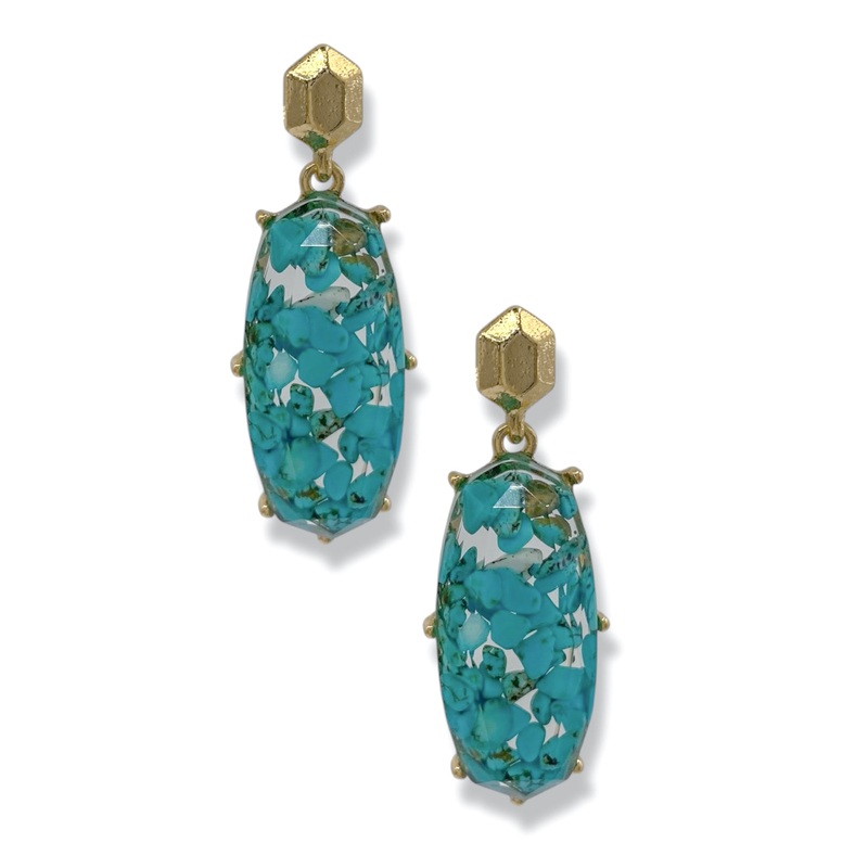 Octagon Stone Turquoise Post Back Earrings