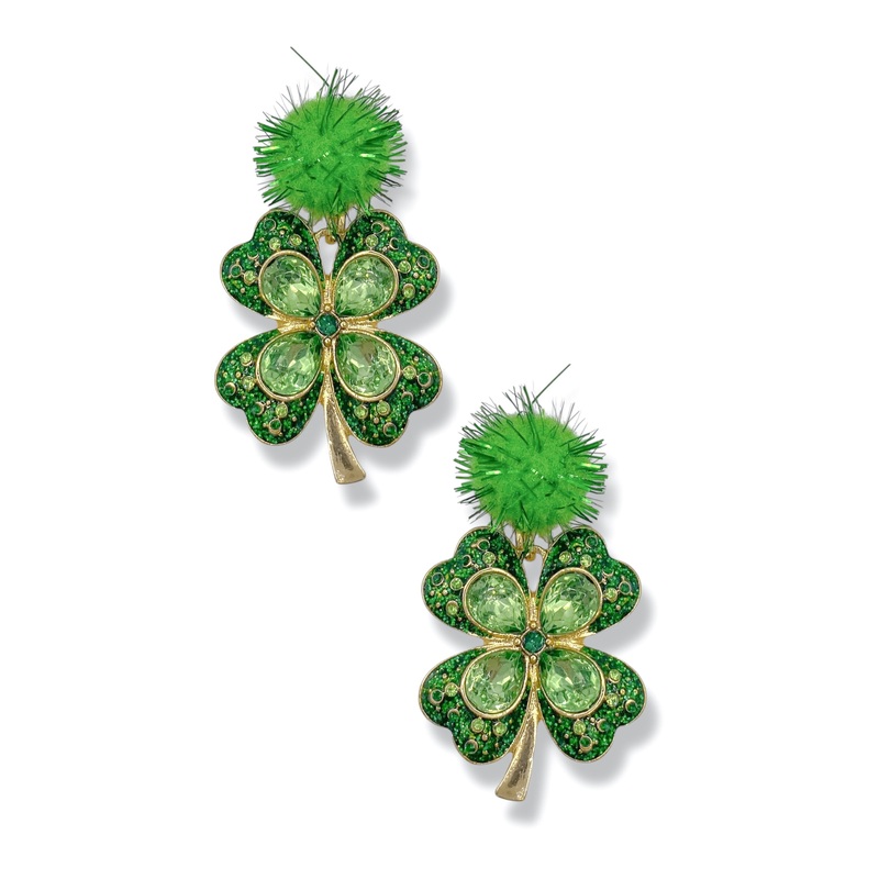 Shamrock Pom Pom Post Back Earrings