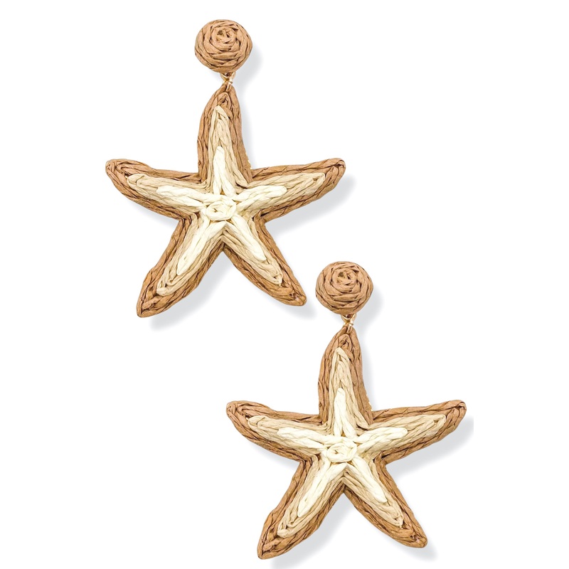 Starfish Natural Raffia Post Back Earrings