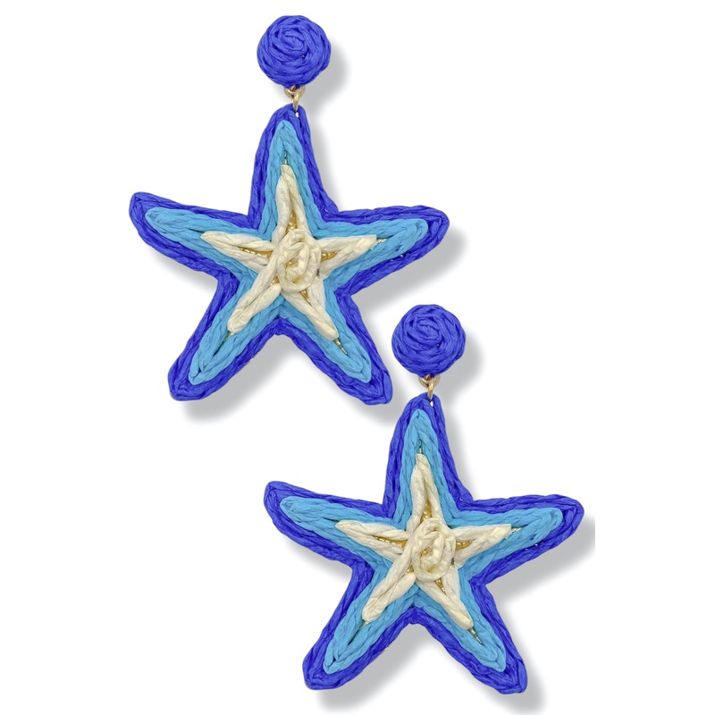 Starfish Royal Blue Raffia Post Back Earrings