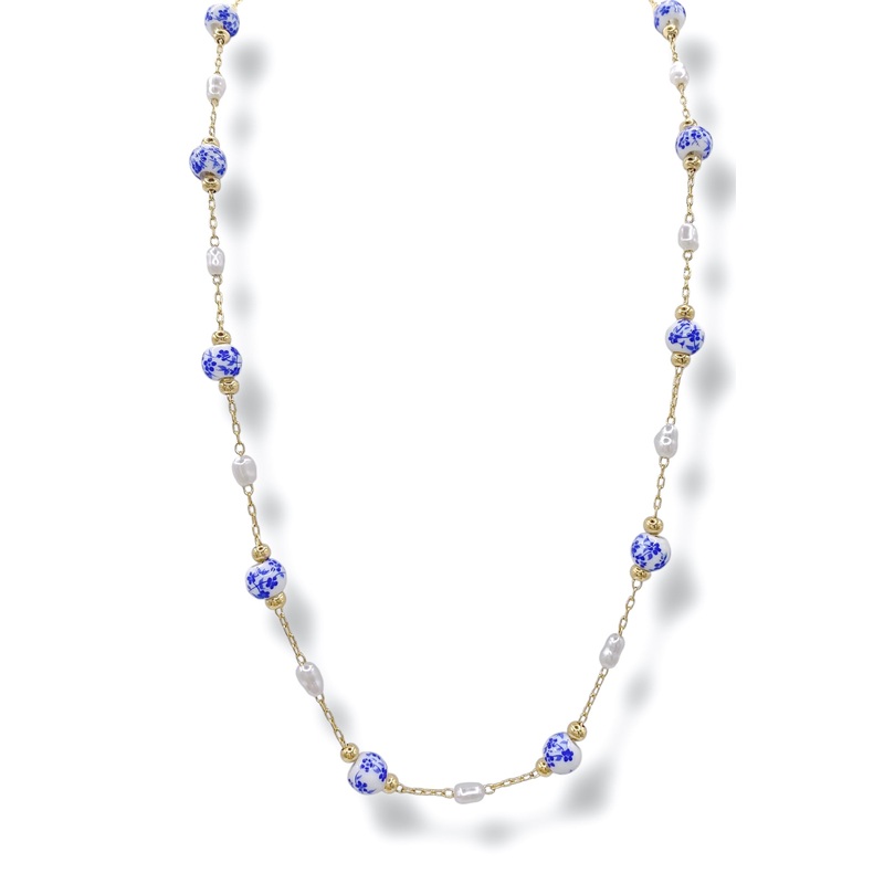 Claire Ceramic & Pearl Station Necklace