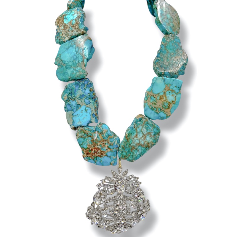 Made In The Deep South 1970s Brooch Blue Sediment Jasper Necklace