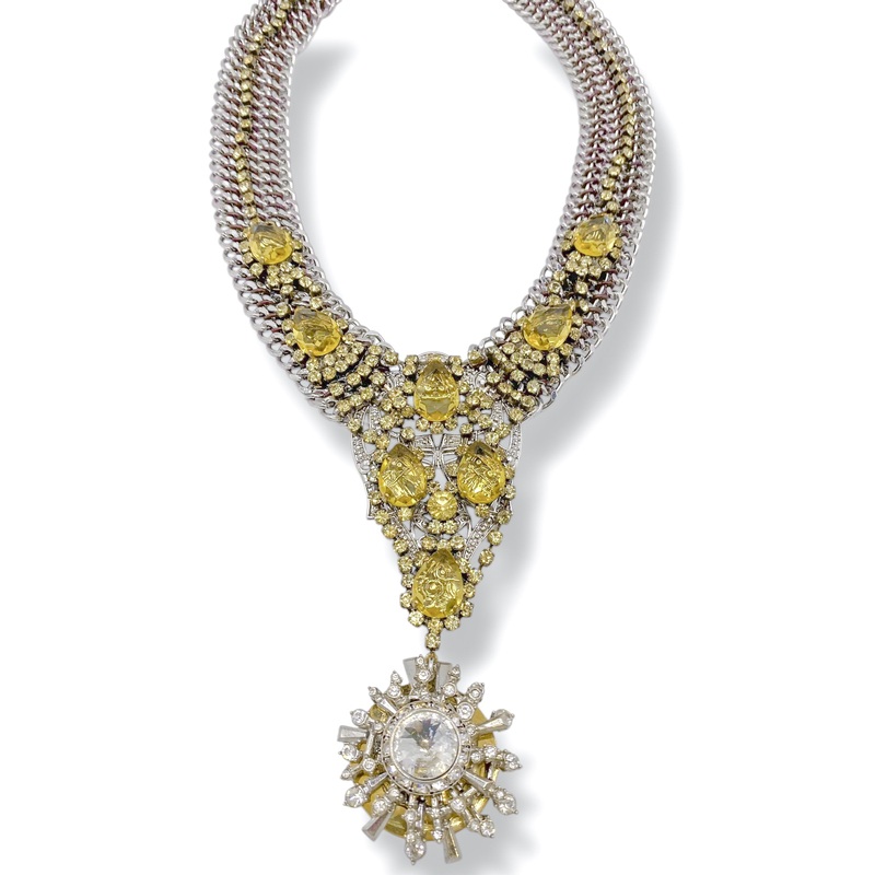 Rockstar In Rome 40s Crystal Brooch Long Crystal & Quartz Necklace