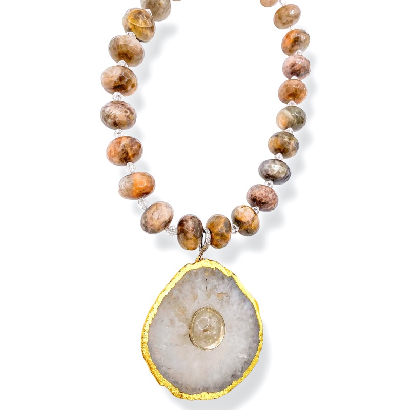 Rockstar In Rome Faceted Chocolate Labradorite w/Quartz in Agate Necklace
