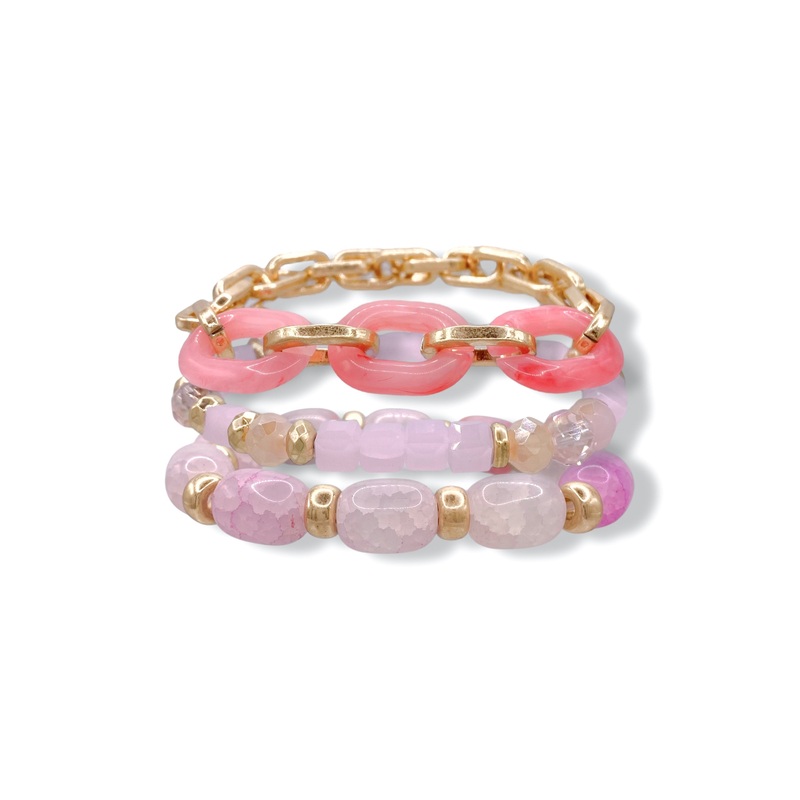 Calling On You Pink Beaded Bracelet Set