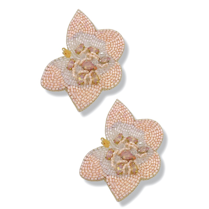 Flora Flower Beaded Earrings|Light Pink