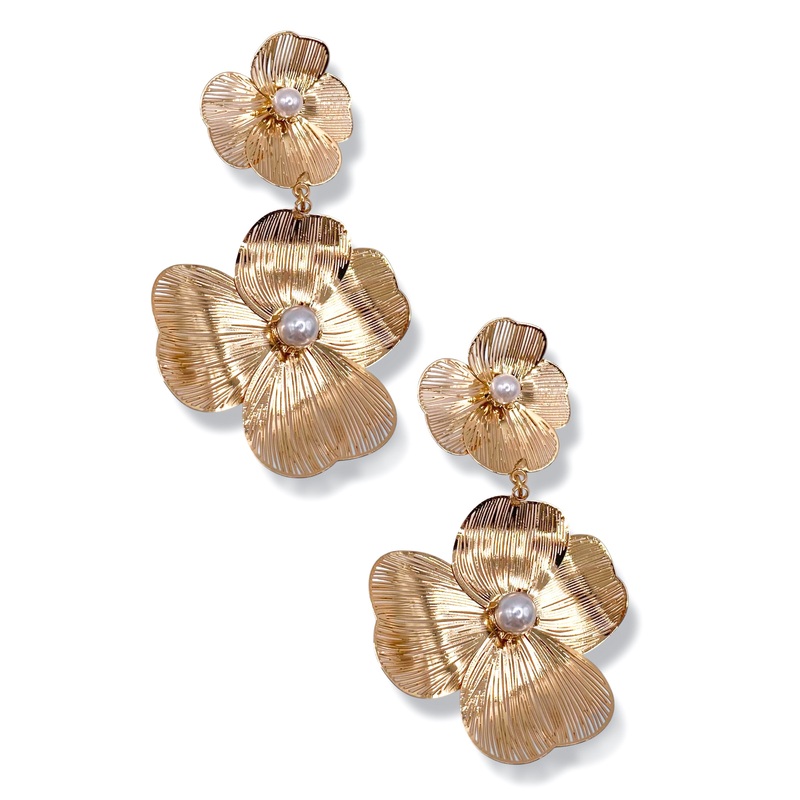 Free Falling Pearl & Filigree Flower Drop Earrings