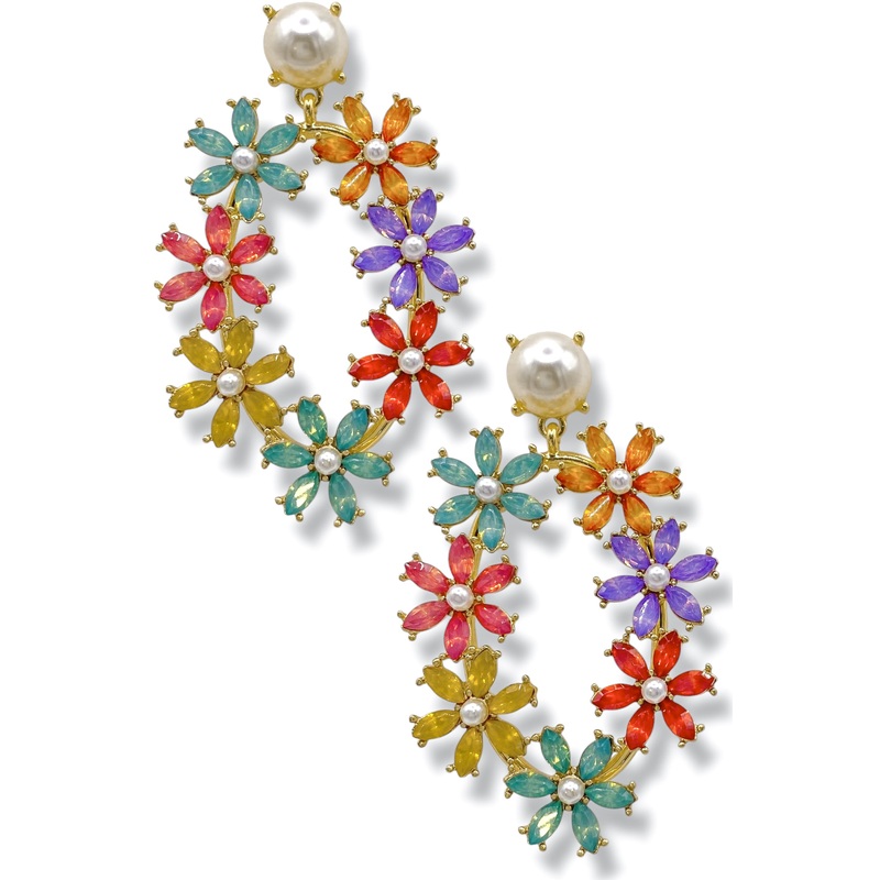 Full Bloom Flower Earrings|Multi/Gold