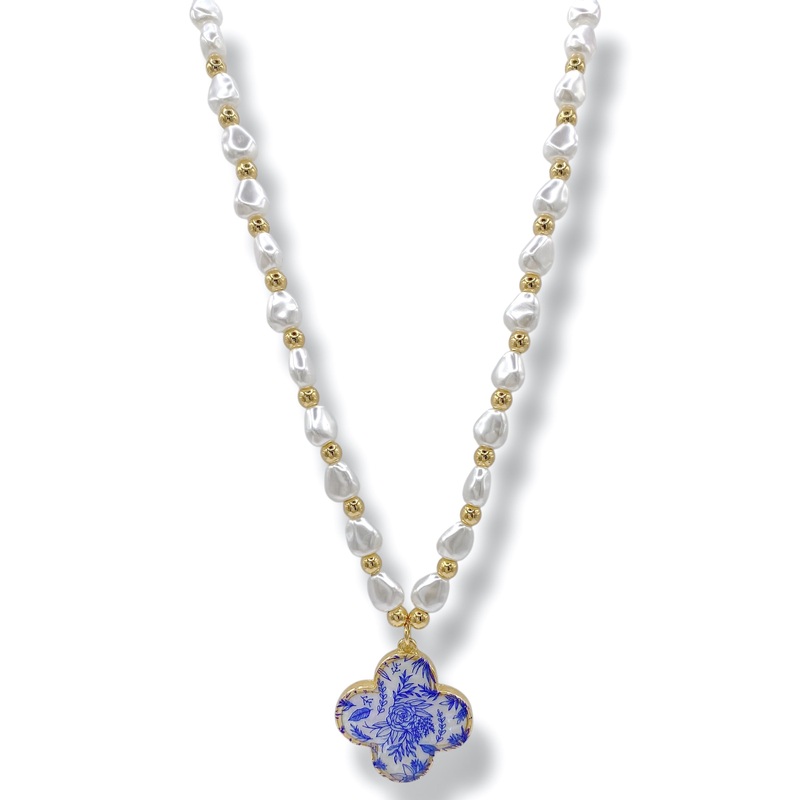 Full Time Floral Clover Pearl Necklace