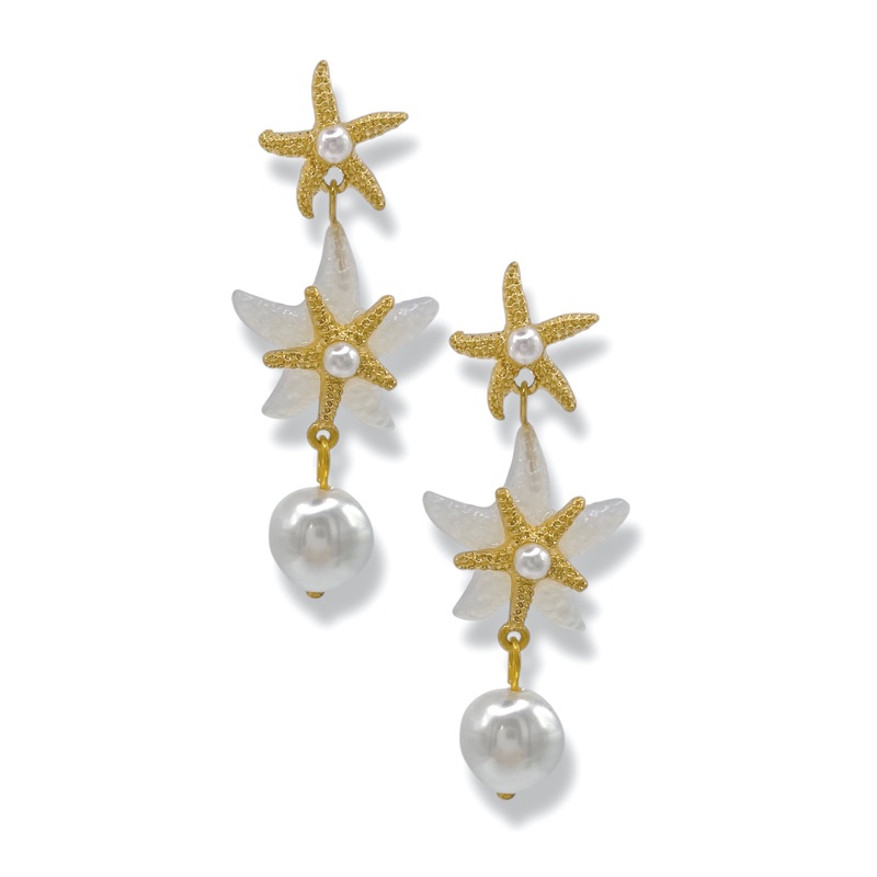 Out In The Sea Starfish & Pearl Drop Earrings *Final Sale*