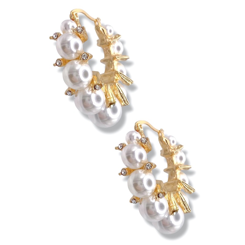 Phoebe Pearl Hoop Earrings|Gold/Cream