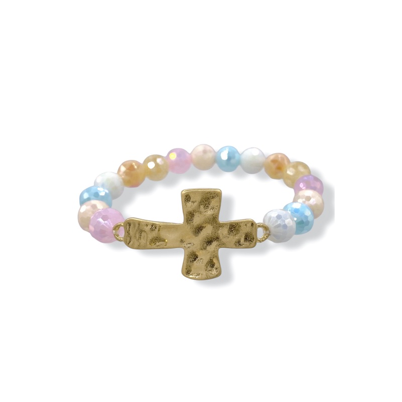 Righteous Cross Glass Bead Bracelet