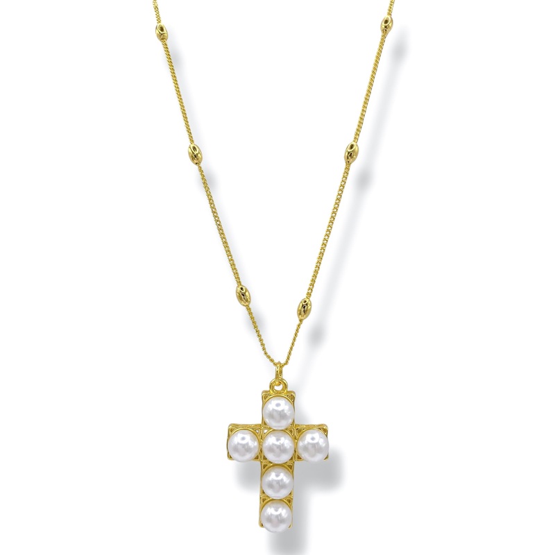 Treasure Jewels Cali Pearl Cross Gold Necklace
