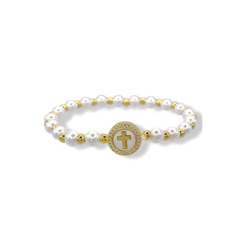 Treasure Jewels Faithful Pearl Gold Bead Bracelet