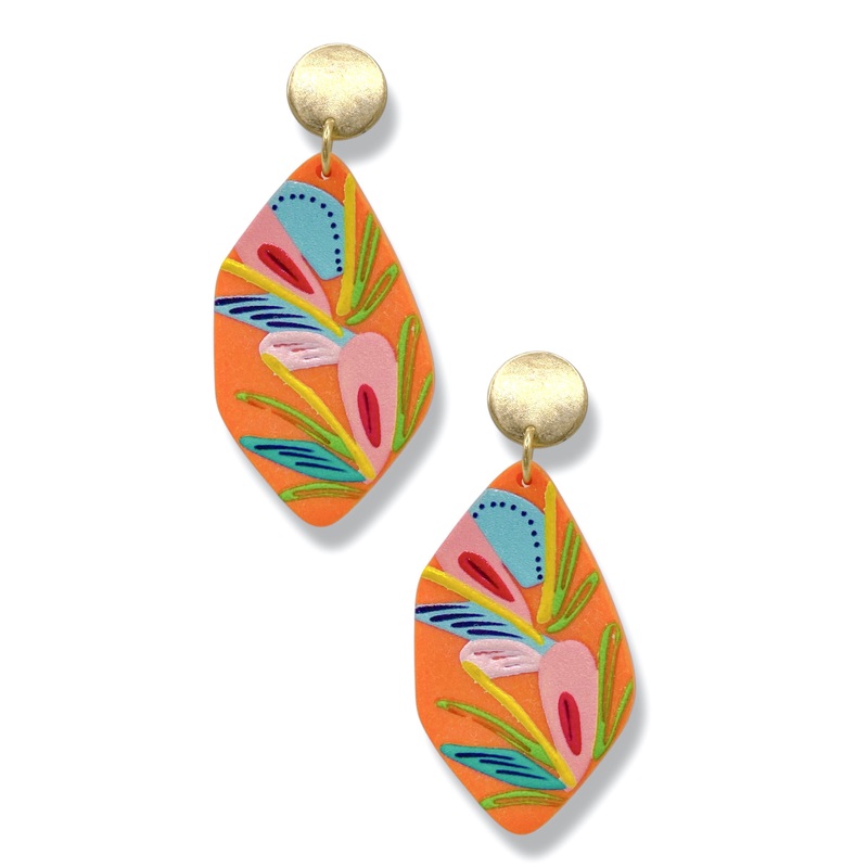 Tropical Trip Clay Earrings|Orange/Multi
