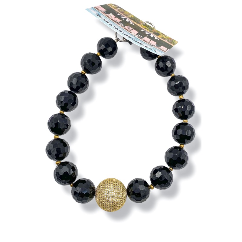 Black Crystals XL Gold Plated Pave Ball Necklace