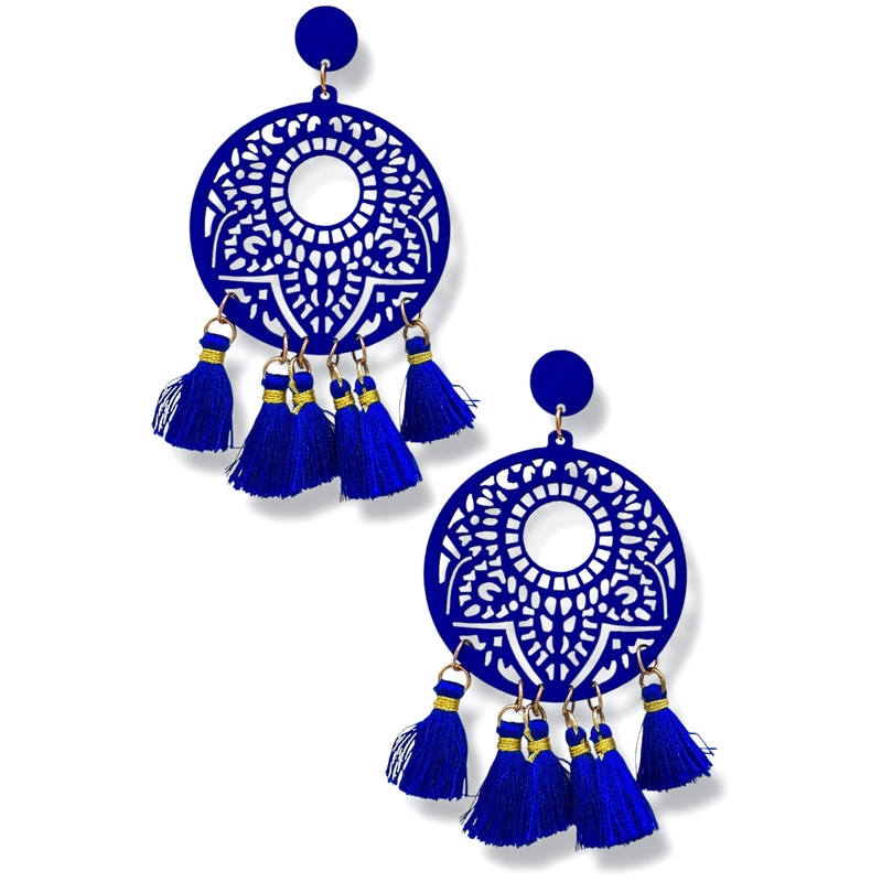 Bold Enough Wood Filigree Disk & Tassel Earrings – FINAL SALE