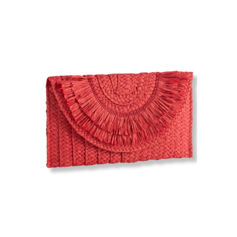 FINAL SALE Sarah Red Paper Straw Clutch