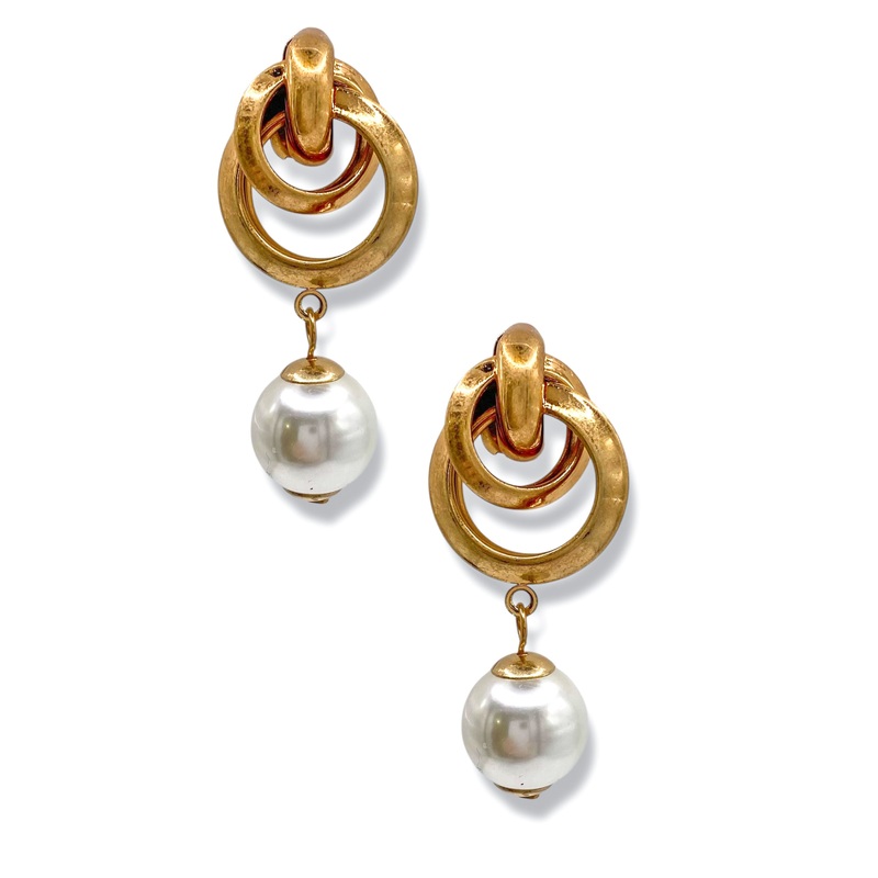 Kiley Pearl & Circle Earrings|Cream/Gold