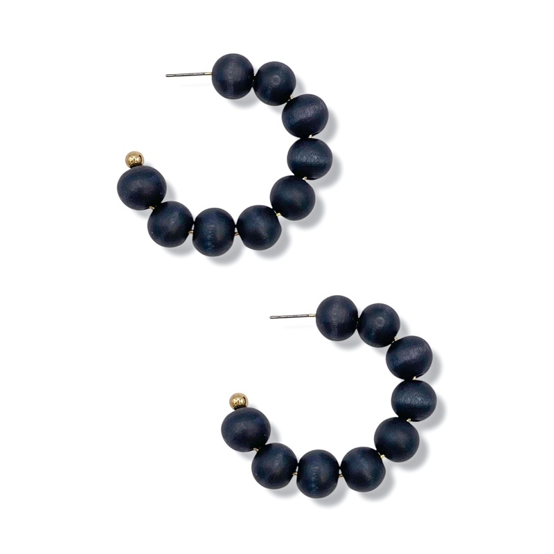 Point Made Wooden Ball Hoop Earrings