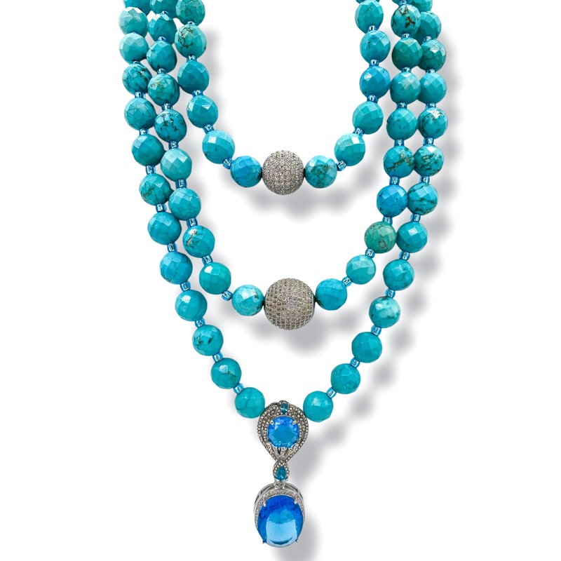 Rockstar In Rome 2 Tier Turquoise Pendant Faceted Turquoise Necklace