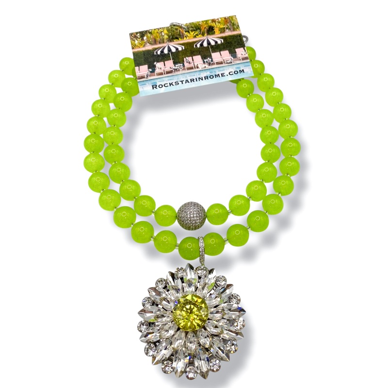 Rockstar In Rome Green Tourmaline Crystal Brooch Lime Quartz Necklace