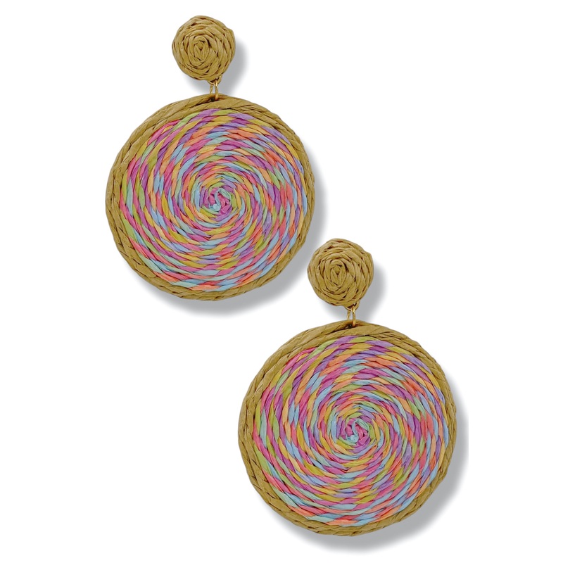 Swirl Pattern Raffia Earrings|Multi