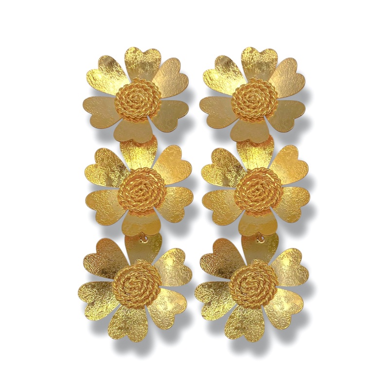 Treasure Jewels Triple Sunflower Gold Earrings