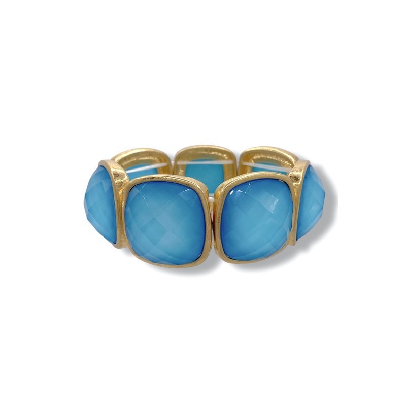 Ella Aqua Epoxy Square Stone Statement Stretch Bracelet