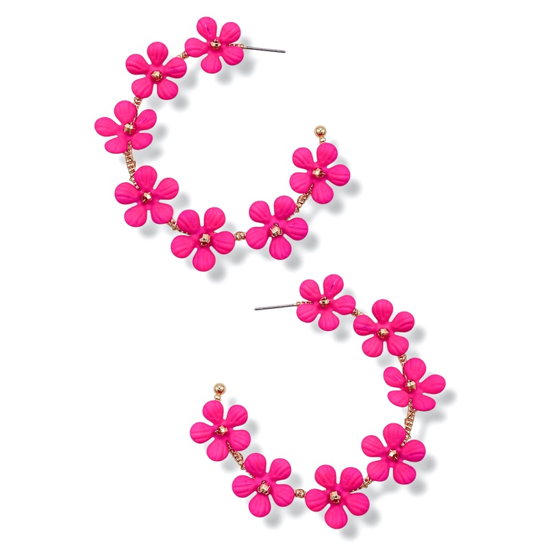 Francesca Fuchsia Flower Hoop Earrings *Final Sale*