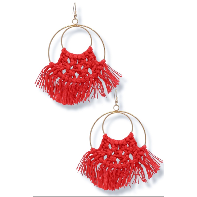 Jianna Red Thread Fringe Circle Earrings – FINAL SALE