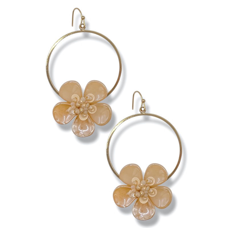 Poppy Flower & Circle Drop Earrings