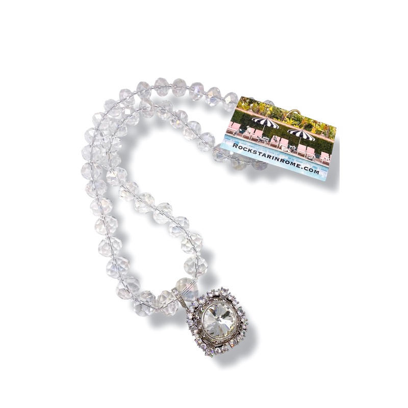 Rockstar In Rome 30s Brooch Long Chandelier Crystal Necklace