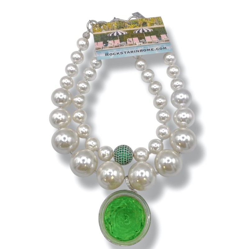 Rockstar In Rome 30s Tourmaline Italian Glass Pearl Necklace