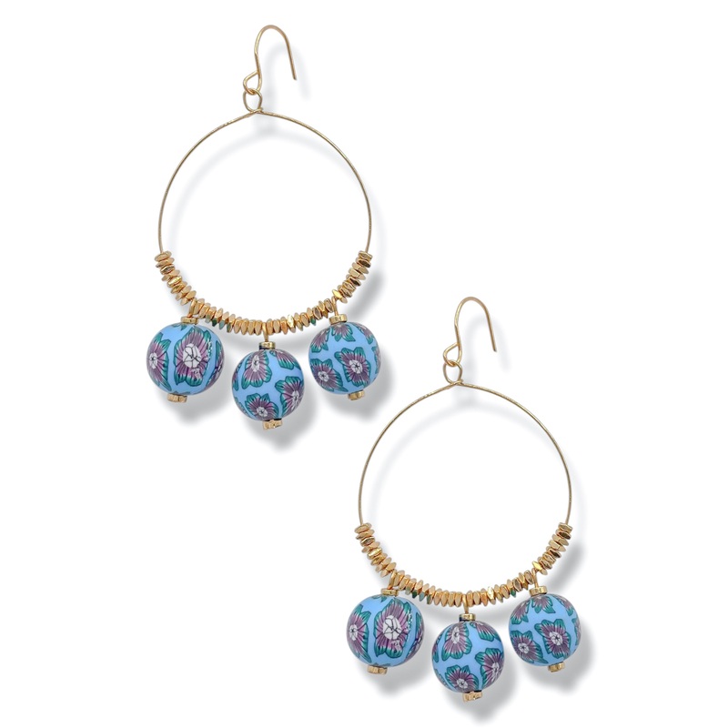 Vivianne Flower Print Ball Earrings – FINAL SALE