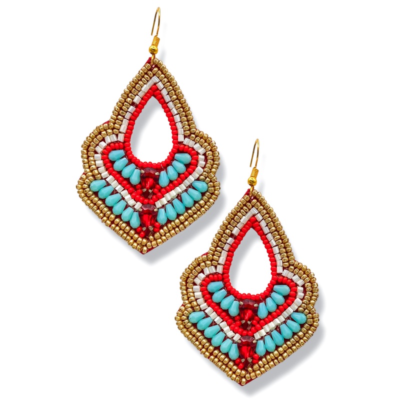 Brynn Bead Teardrop Earrings|Turquoise/Red