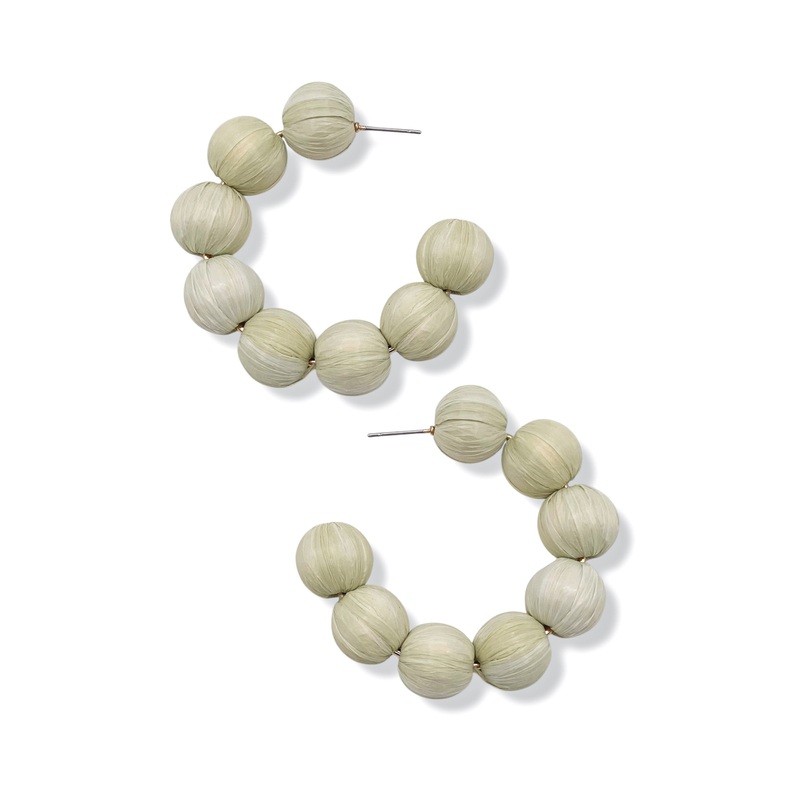 Faith Sage Raffia Ball Open Hoop Earrings – FINAL SALE