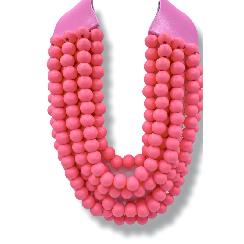 Just Right Fuchsia Wood Bead Statement Necklace