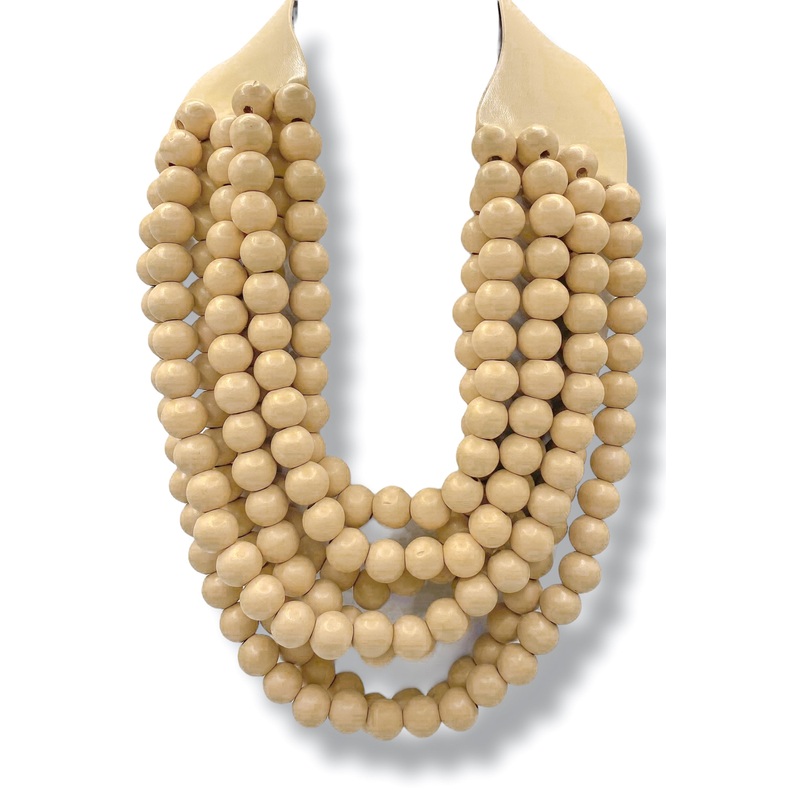 Just Right Lt. Brown Wood Bead Statement Necklace