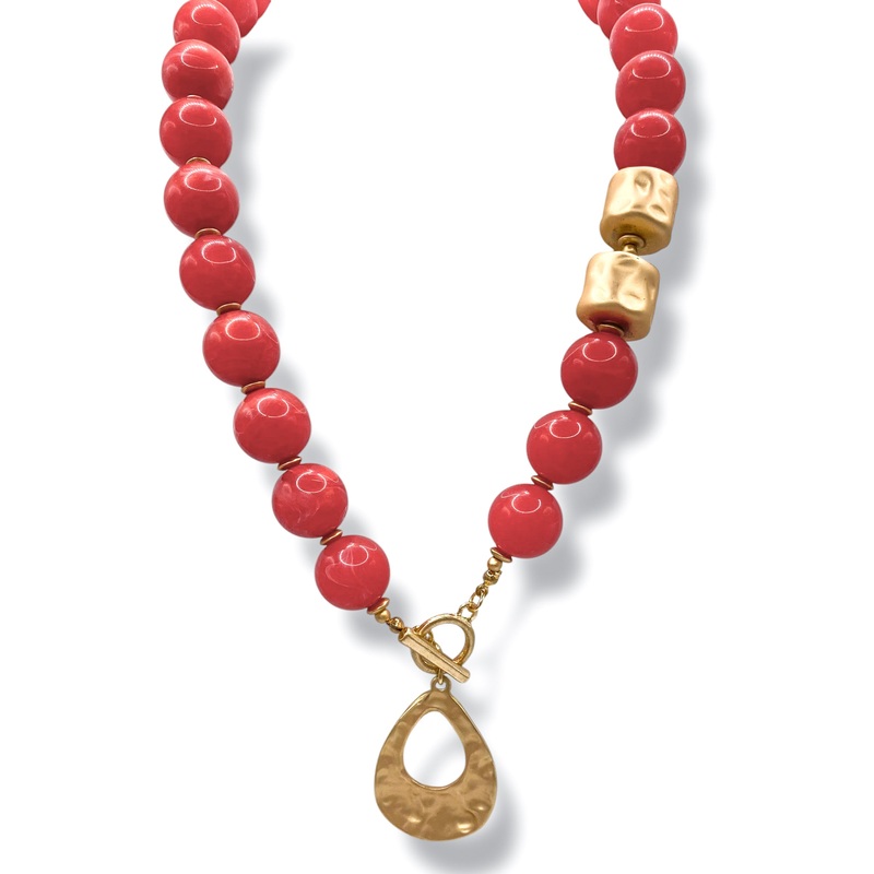 Reya Hammered Teardrop & Beaded Necklace