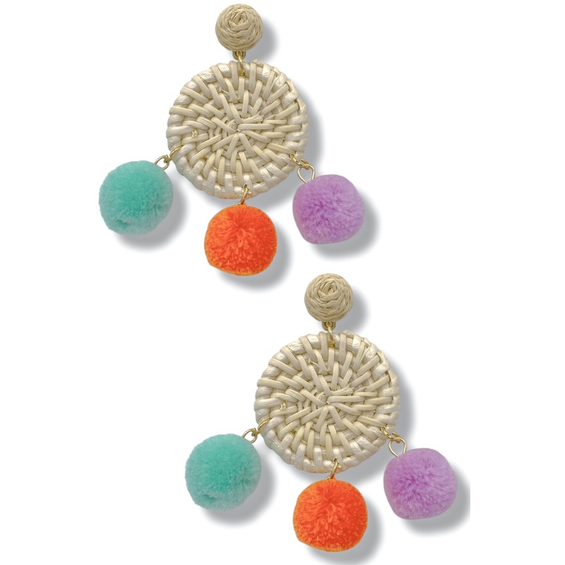 Ruby Rattan Circle & PomPom Earring – FINAL SALE