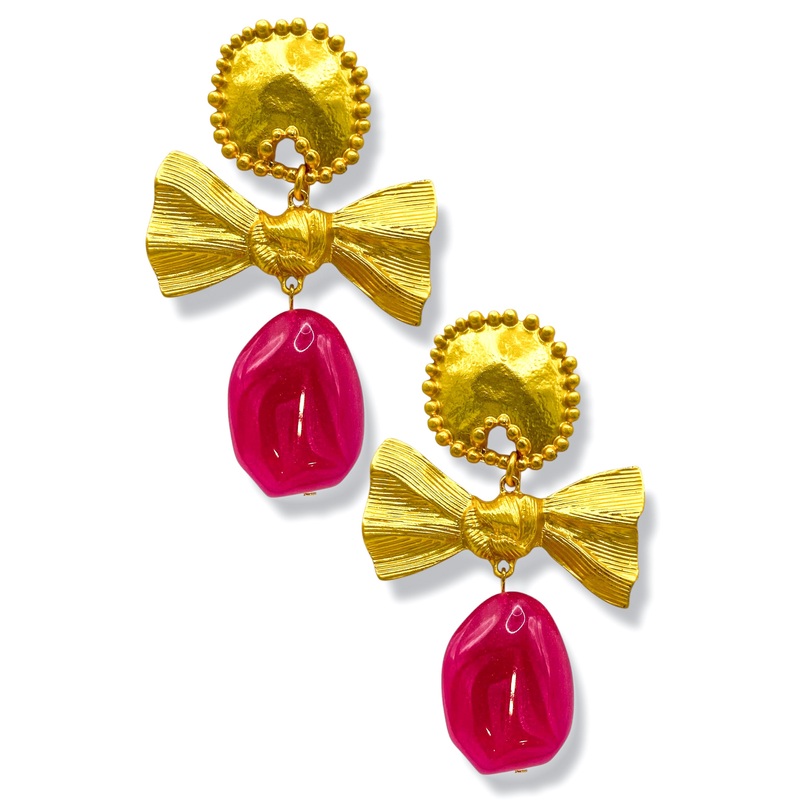 Sophie Fuchsia Ribbon Oval Drop Earrings – FINAL SALE