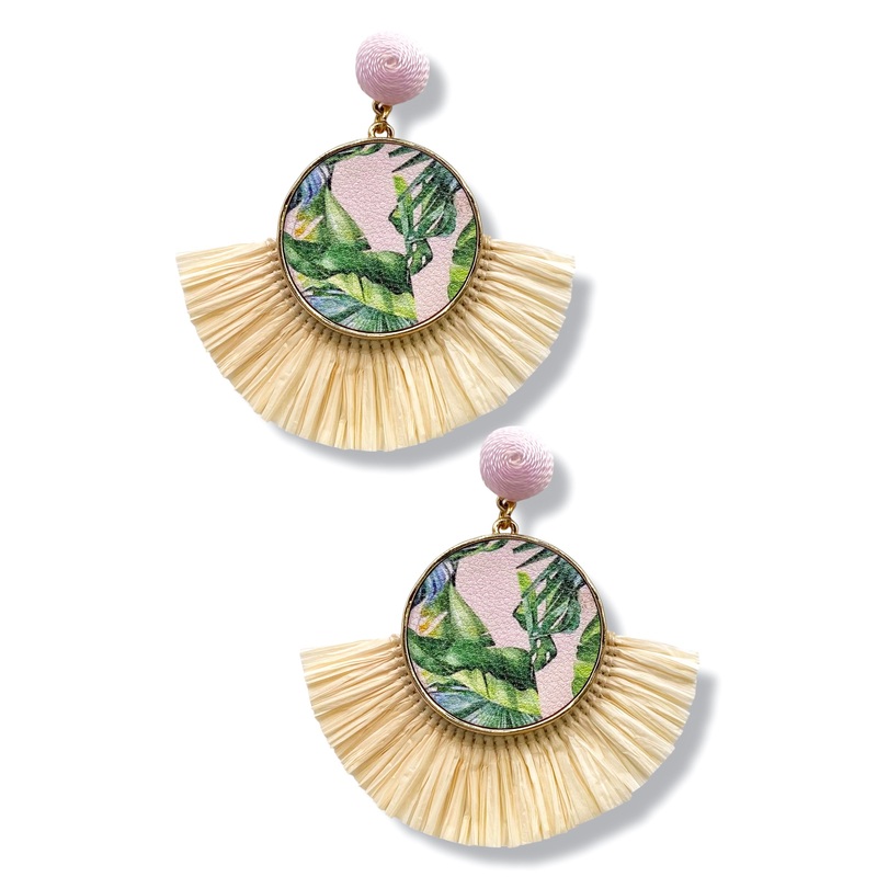 Tropical Vibes Leather Raffia Earrings *Final Sale*