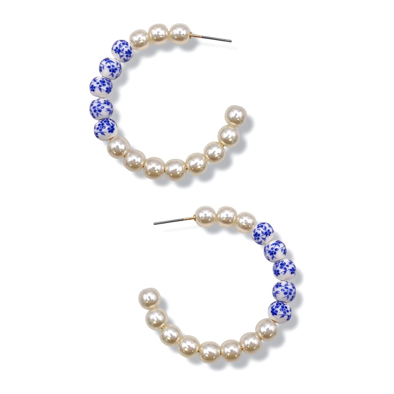 Vikki White Ceramic & CCB Ball Hoop Earrings – FINAL SALE