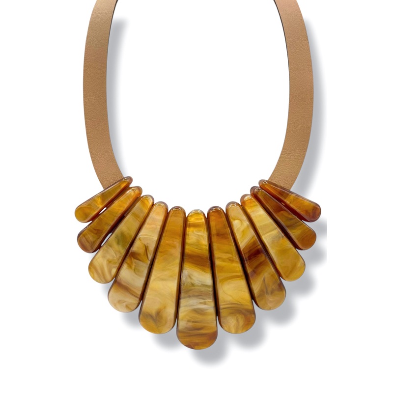 Collins Acetate Multi Bar & Leather Necklace