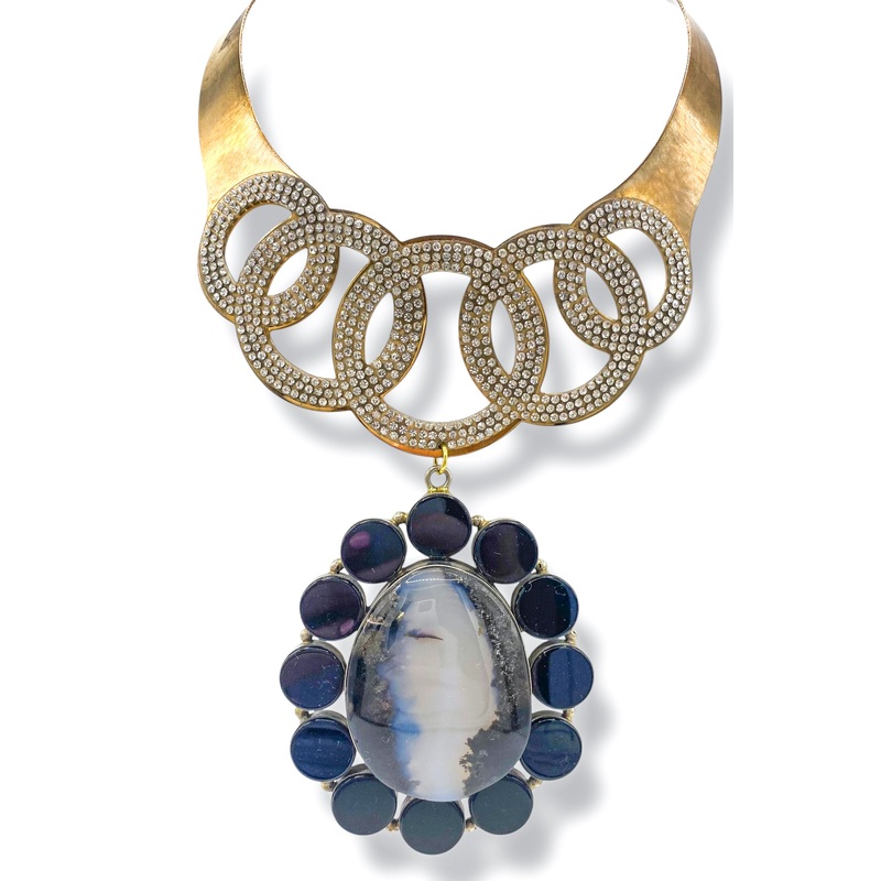 Made in the Deep South 1960s Quartz & Black Onyx 1970s Collar Necklace